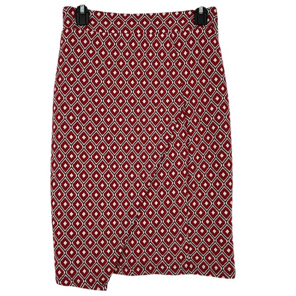 Maeve By Anthropologie Red Diamond Pattern Wrap Pencil Skirt Size XS - Picture 1 of 10